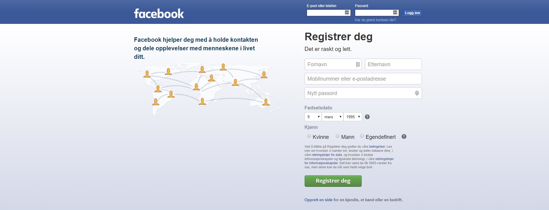 Bilde av forsiden på facebook.com