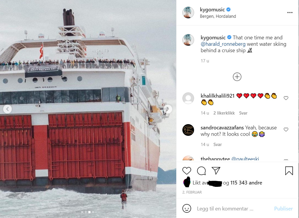 Skjermdump fra kygo sin instagram