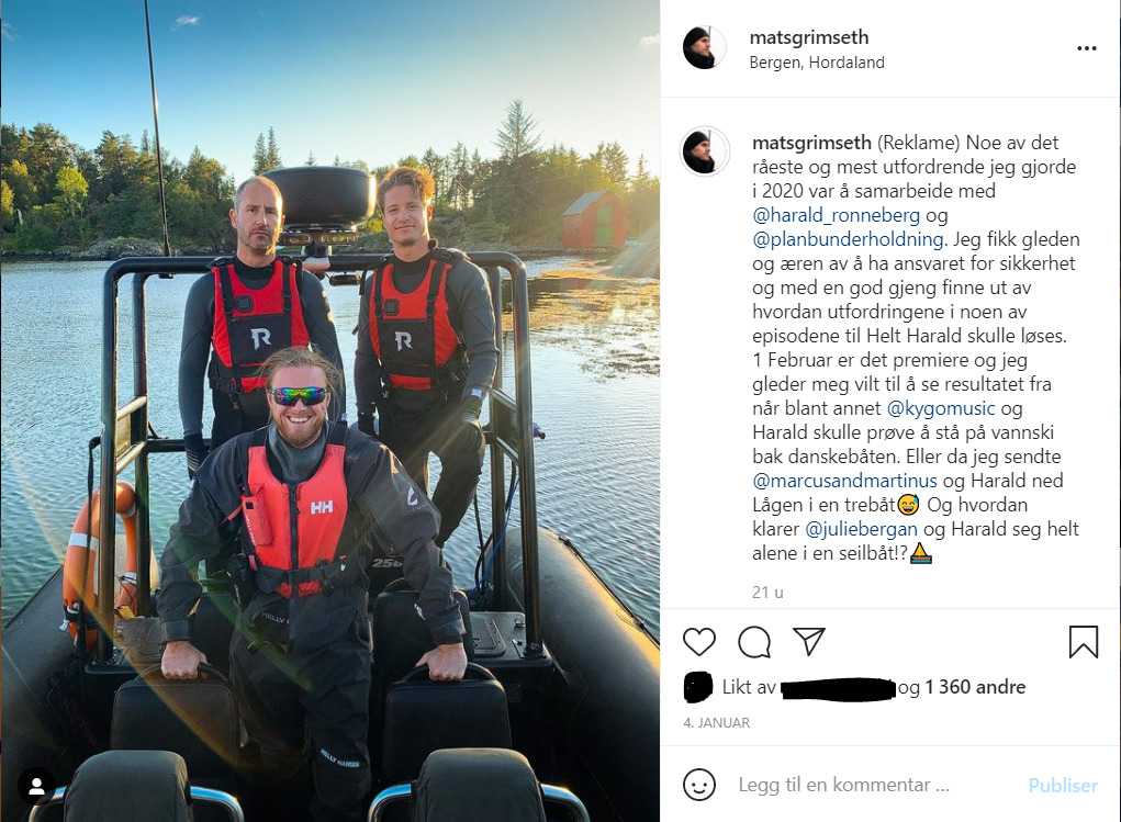 Skjermbilde fra instagram om serien "Helt Harald"