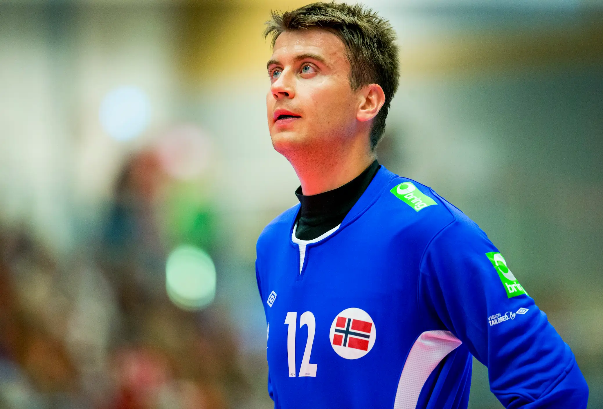 Bilde av Ole Erevik som målvakt under privatlandskampen i håndball for menn mellom Norge og Hviterussland i Stil arena på Langhus i 2016.