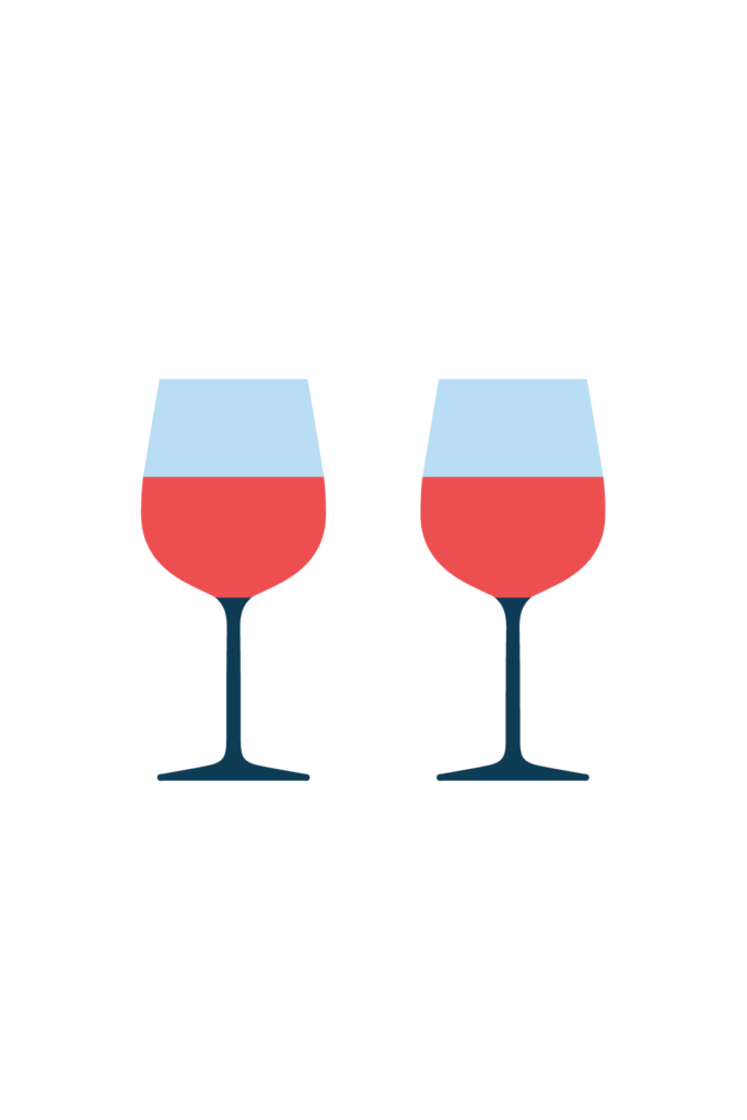 Illustrasjon av to vinglass med rødvin