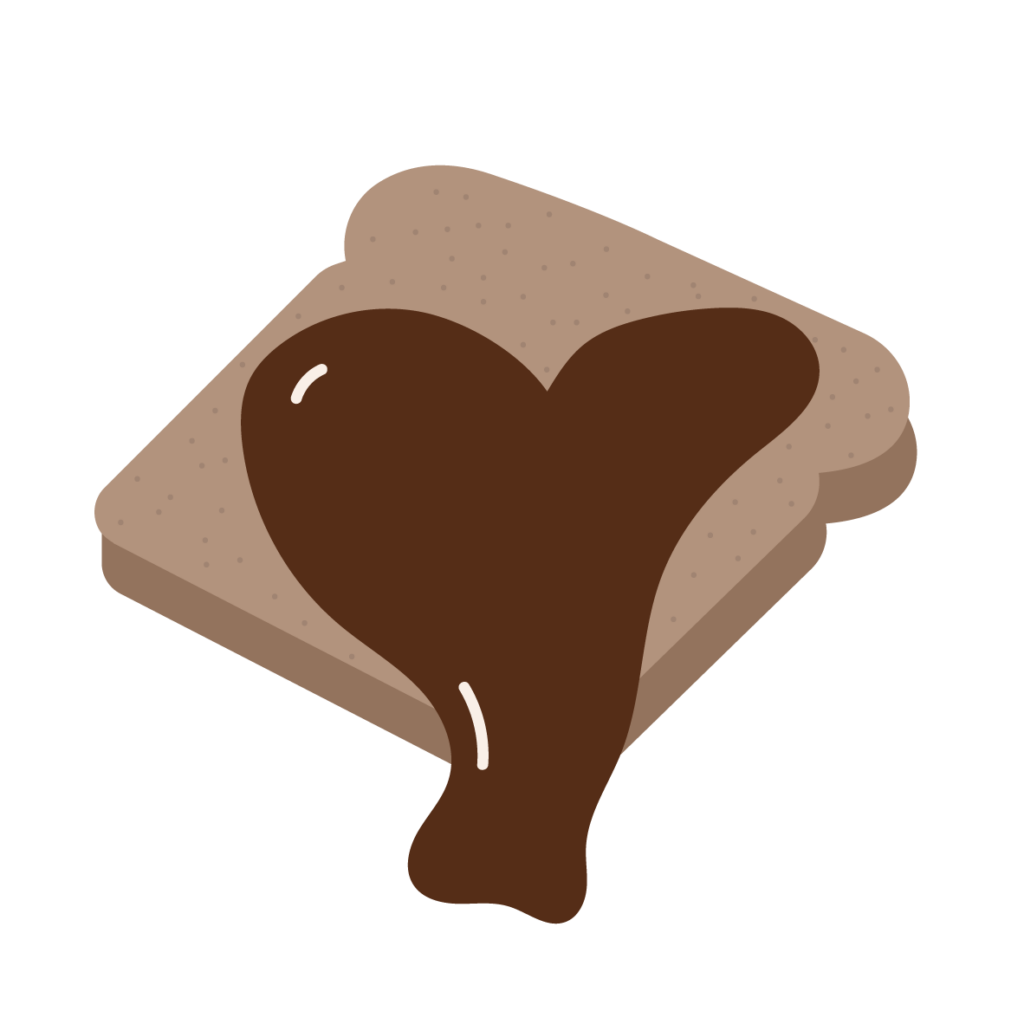 Illustrasjon av en brødskive med sjokoladepålegg formet som et hjerte.